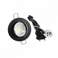 LED inbouwspot systeemplafond - 2700K - 5 Watt - kantelbaar Frame zwart - 410 lm - 50 graden - rond 92 mm - gatmaat 80 mm - snoer en stekker